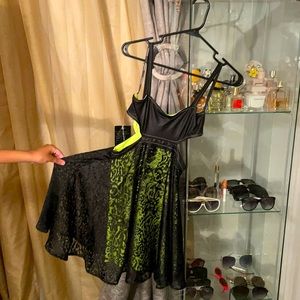 Black and lime green sheer dress with cutout sides
